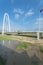 Margaret Hunt Hill bridge and Downtown Dallas Skylines