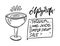 Margarita cocktail recipe. Hand drawn black color outline style.