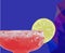 Margarita fresh drink vector watercolor. Cold ice cocktail and lime slice on blue backgrounds