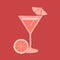 Margarita with grapefruit and umbrella. Flat vector retro style with texture