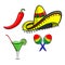 Margarita with sombrero, jalapeno and maracas EPS 10 vector, grouped for easy editing. No open shapes or paths.