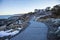 Marginal Way path at sunset in Ogunquit Maine during winter