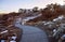 Marginal Way path at sunset in Ogunquit Maine during winter