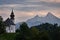 Maria Gern Church and Mount Watzmann during sunset