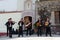 Mariachi band in front of church