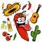 Mariachi chili pepper Mexican collection. Vector illustration