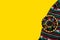 Mariachi hat and serape on yellow background. Mexican concept. Cinco de mayo background