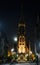 Mariacki church in Katowice with moon in the night.