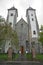 Mariakirken, St. Mary`s Church, in Sandviken, Bergen, Norway. Front of the church showing the two bell towers