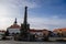 Marian Column at King Vladislav Square, Narrow picturesque street with colorful buildings in historic center of town Velvary in