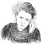 Marie Curie portrait in line art illustration