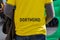 MARIENPLATZ, MUENCHEN, APRIL 6, 2019: shirt of a borussia dortman fan with the logo of the soccer team