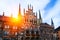 Marienplatz town hall in old Munich market square in Germany on a beautiful sunny summer day