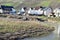 Marienthal, Germany - 02 13 2023: village Marienthal with the Ahr with the provisional bridge after the flood