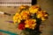 Marigold bouquet of flowers on table