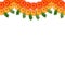 Marigold. Green Leaf Garland. Yellow Orange Paper Cut Flower. Indian Festival Flower and Mango leaf. Happy Diwali