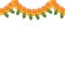 Marigold. Green Leaf Garland. Yellow Orange Paper Cut Flower. Indian Festival Flower and Mango leaf. Happy Diwali