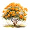 Marigold Tree Watercolor Illustration: Realistic Yet Stylized Golden Palette Art