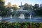 Marigolds blooming in front of the fountain in Forsyth Park in Savannah Georgia