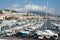 Marina of Ajaccio with moored luxury pleasure boats and yacht