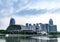 Marina bay skyline with Esplanade Theatres, Pan pacific, mandarin oriental and Conrad hotel, Singapore, March 29, 2020