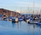 Marina with boats and Mt.Ranier in Tacoma, WA.