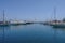 Marina, Limassol, Cyprus - June 14, 2018: Luxury motor boats, cruisers and yatchs lined up in the marina