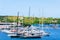 Marina with luxury yachts in Mediterranean Sea in Porto Cervo