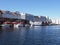 Marina with modern buildings in european Bergen city at Hordaland district in Norway