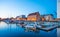 Marina at Motlawa river in Gdansk at night, Poland.