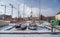 Marina with sailboats in Old Town of Gdansk  Poland. Granary island to the left  Old Town in background.