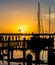 Marina sunset with sailboats and birds