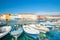 Marina in town of Cres, waterfront, Island of Cres, Kvarner, Croatia