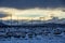 Marina yacht harbor sunset arctic circle winter