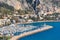 Marina with yachts along shoreline of Menton.