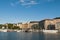 Marina with yachts and residentual buildings Helsinki