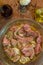 Marinading beef for arrachera, traditional food of northern Mexico, copy space