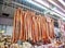 Marinated Pancetta for sale in a spanish food market.