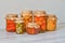 Marinated pickles variety preserving jars. Fermented homemade food