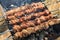 Marinated pork aka armenian shashlik being cooked on a brazier