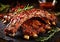 Marinated pork spareribs with barbeque sauce and rosemary.Macro.AI Generative