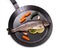 Marinated Rainbow trout with lemon on frying pan