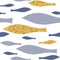 Marine abstract seamless pattern with blue and glitter fish