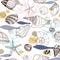 Marine abstract seamless pattern with hand drawn seashells