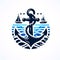 Marine anchor. Logo, icon, poster, postcard, greeting card, background, sticker, label, banner.