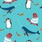 Marine animals, penguin and sea lion patterns