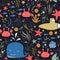 Marine baby seamless pattern with cute marine life