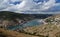 Marine Bay with Ukrainian ships against a background of mountains