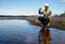 Marine biologist analysing water test results and algea samples