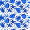 Marine blue seamless pattern. Seashells, shells, starfish, corals. Design of textiles, fabrics, wallpapers, prints